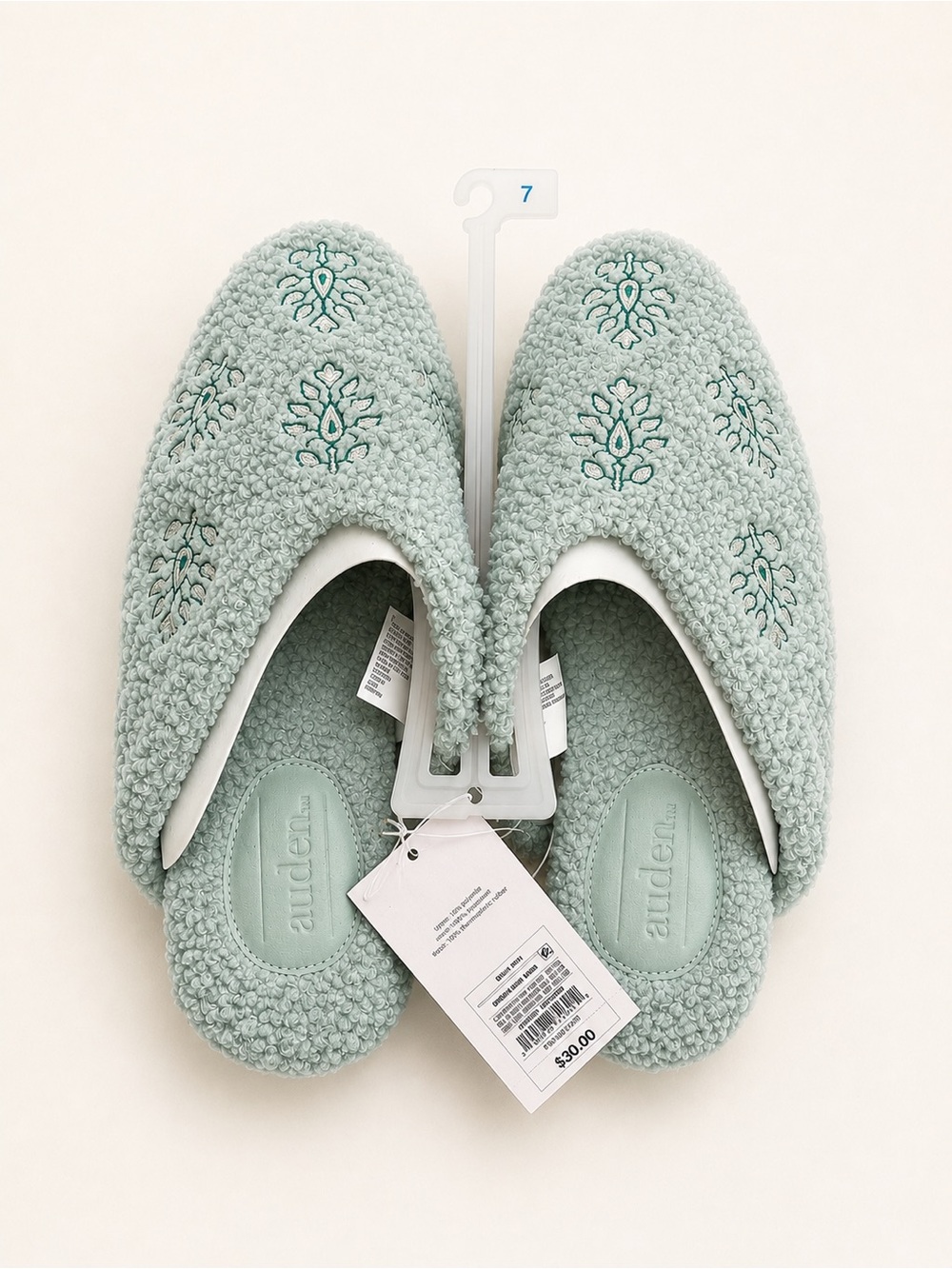 Auden Embroidered Sherpa Slide Slippers in Mint
